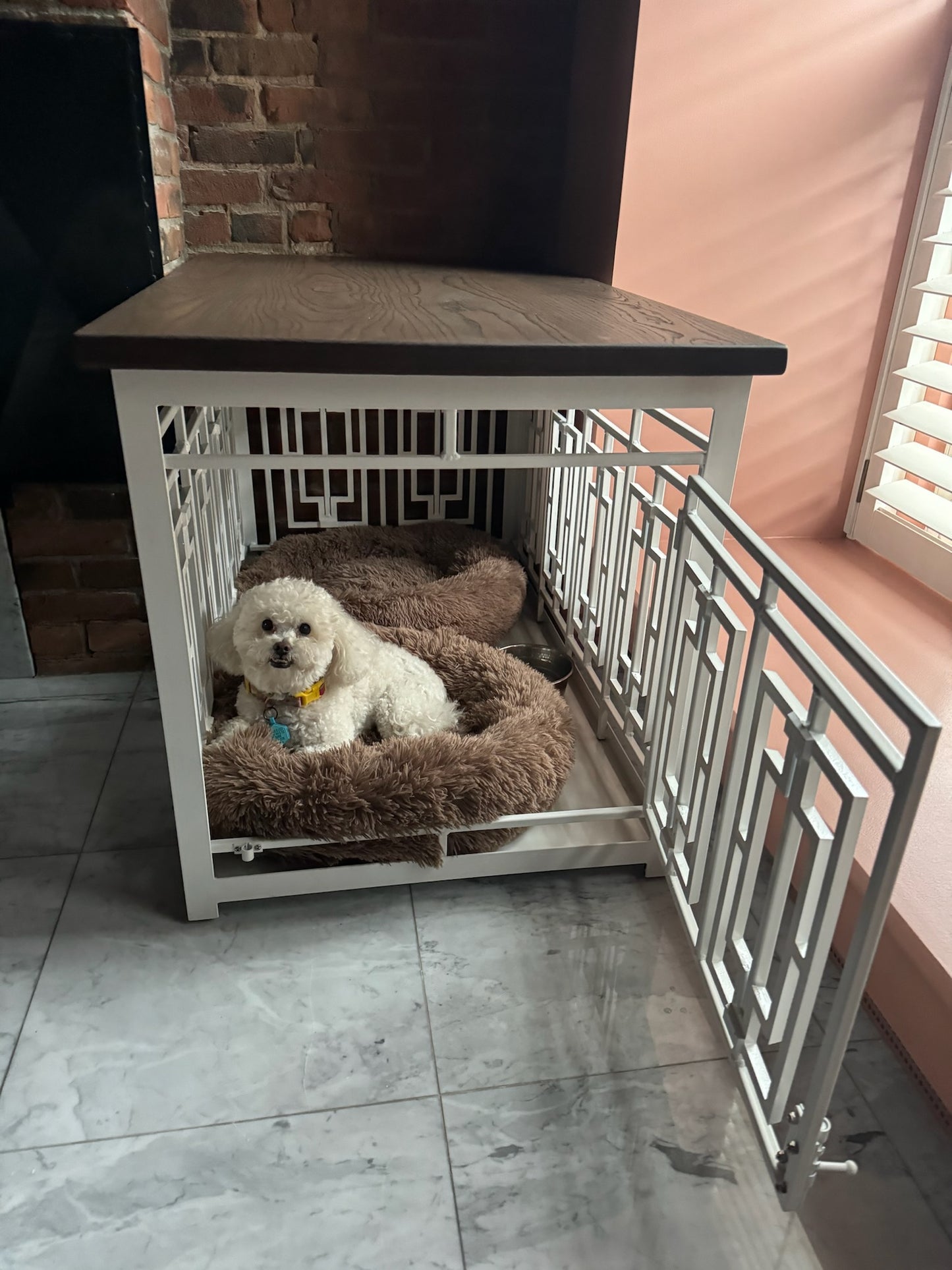 Custom Layla X-Large Dog Crate | Modern Design in White Metal and Stained Ash