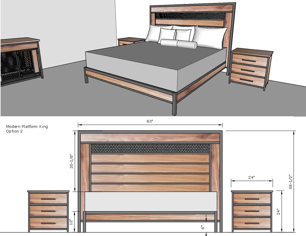 Custom Modern King Size Bed Set with Nightstands | Industrial Modern Design