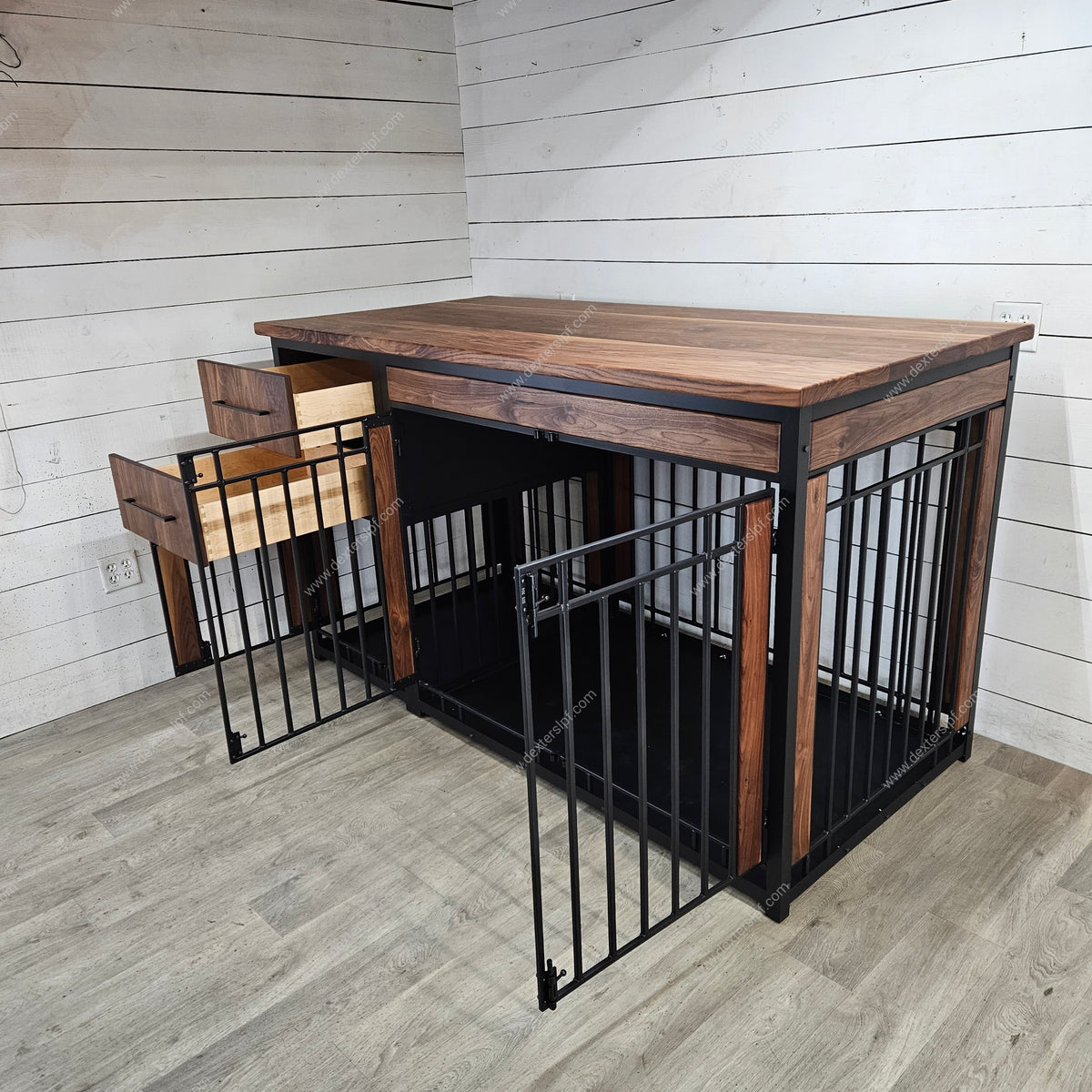 Stunning Luxury Live Edge Dog Crate With Temperature Control image
