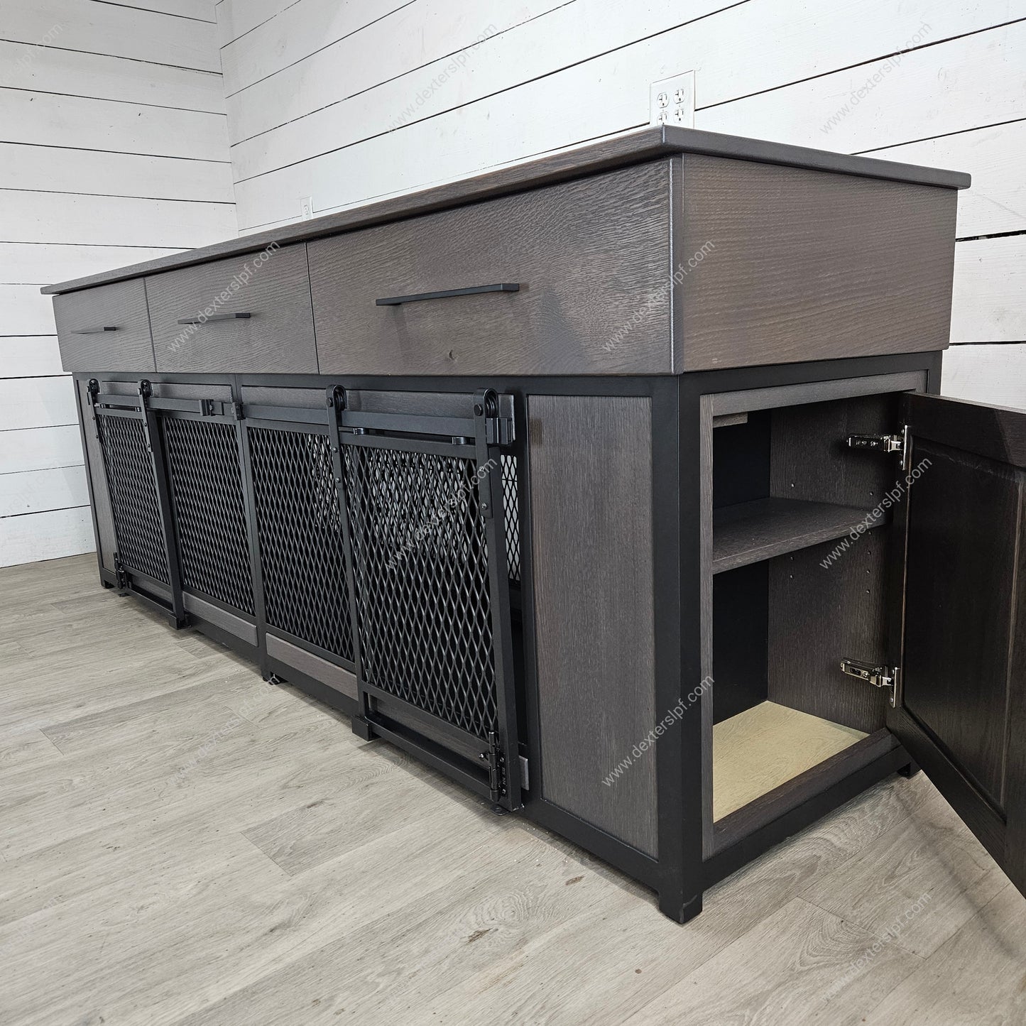 Raven Large Double Dog Kennel | Dual Cabinet Storage & Soft-Close Drawers