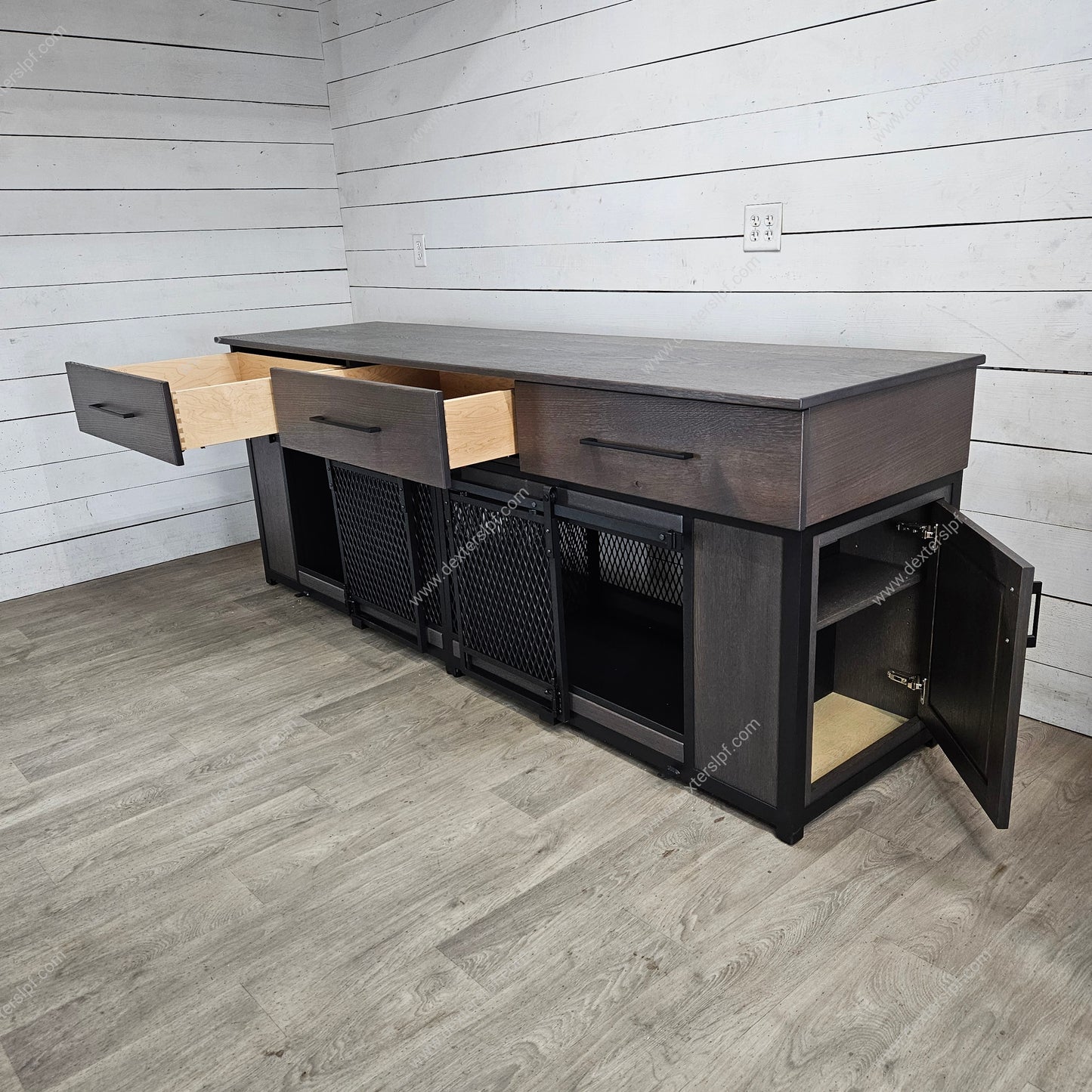 Raven Large Double Dog Kennel | Dual Cabinet Storage & Soft-Close Drawers