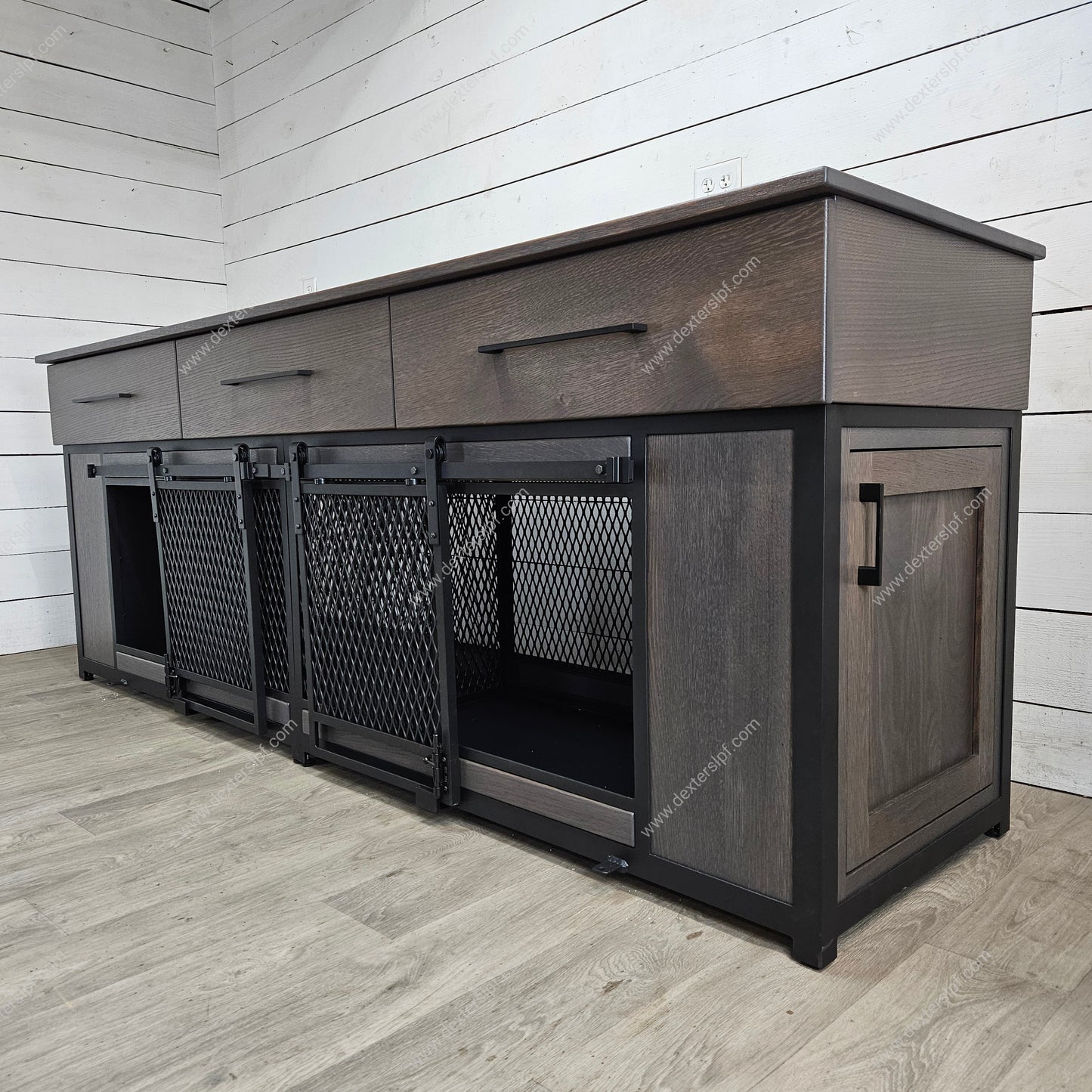 Raven Large Double Dog Kennel | Dual Cabinet Storage & Soft-Close Drawers