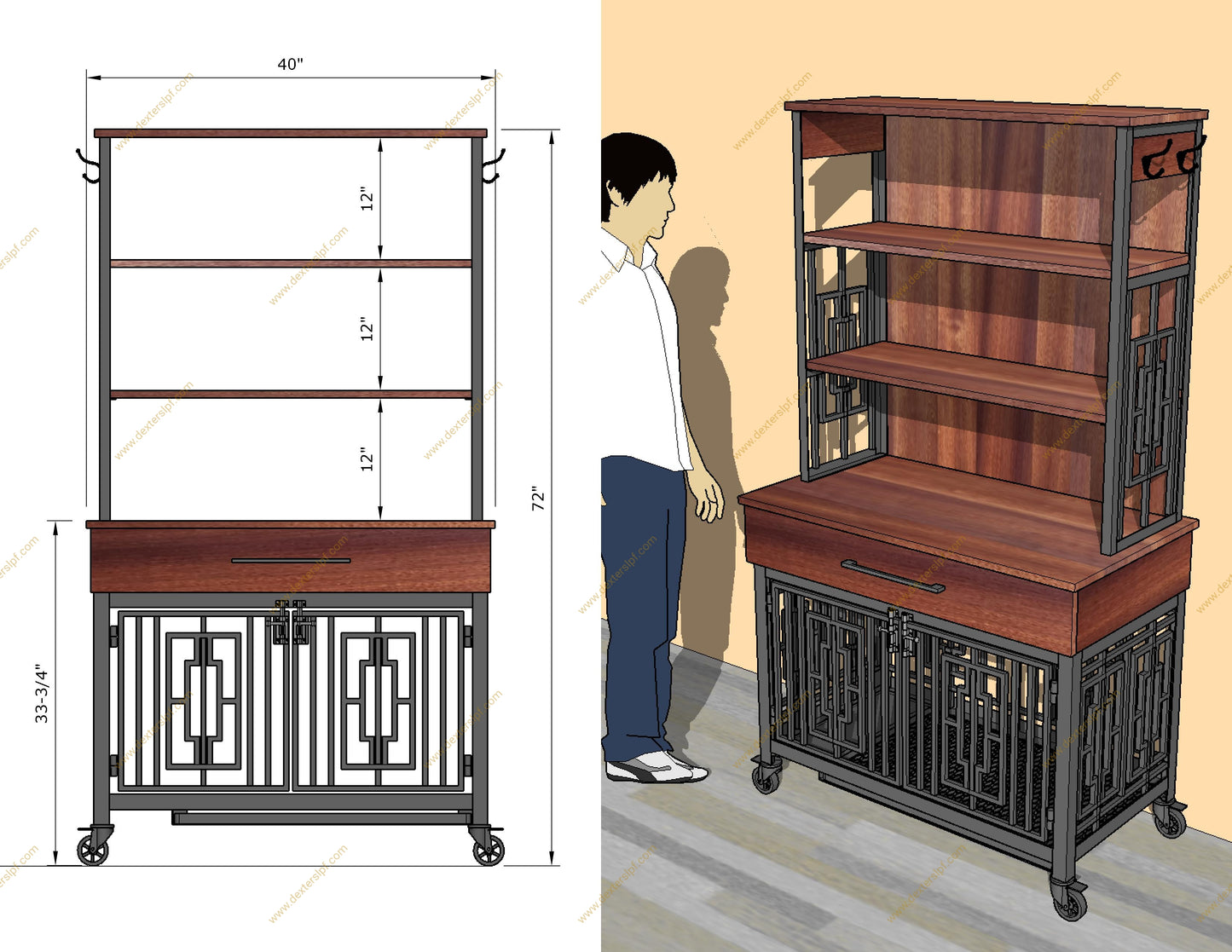 Layla Medium Open Shelf Hutch | Custom Dog Crate Furniture with Lockable Wheels