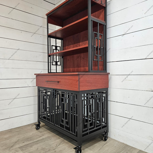 Layla Medium Open Shelf Hutch | Custom Dog Crate Furniture with Lockable Wheels