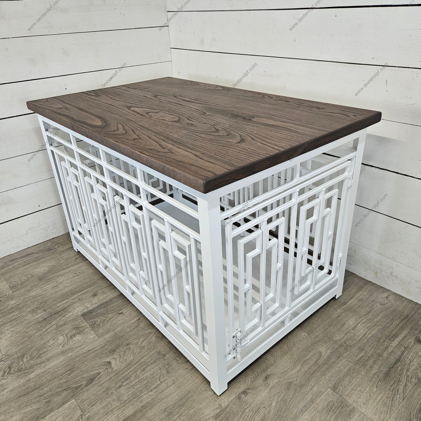 Custom Layla X-Large Dog Crate | Modern Design in White Metal and Stained Ash