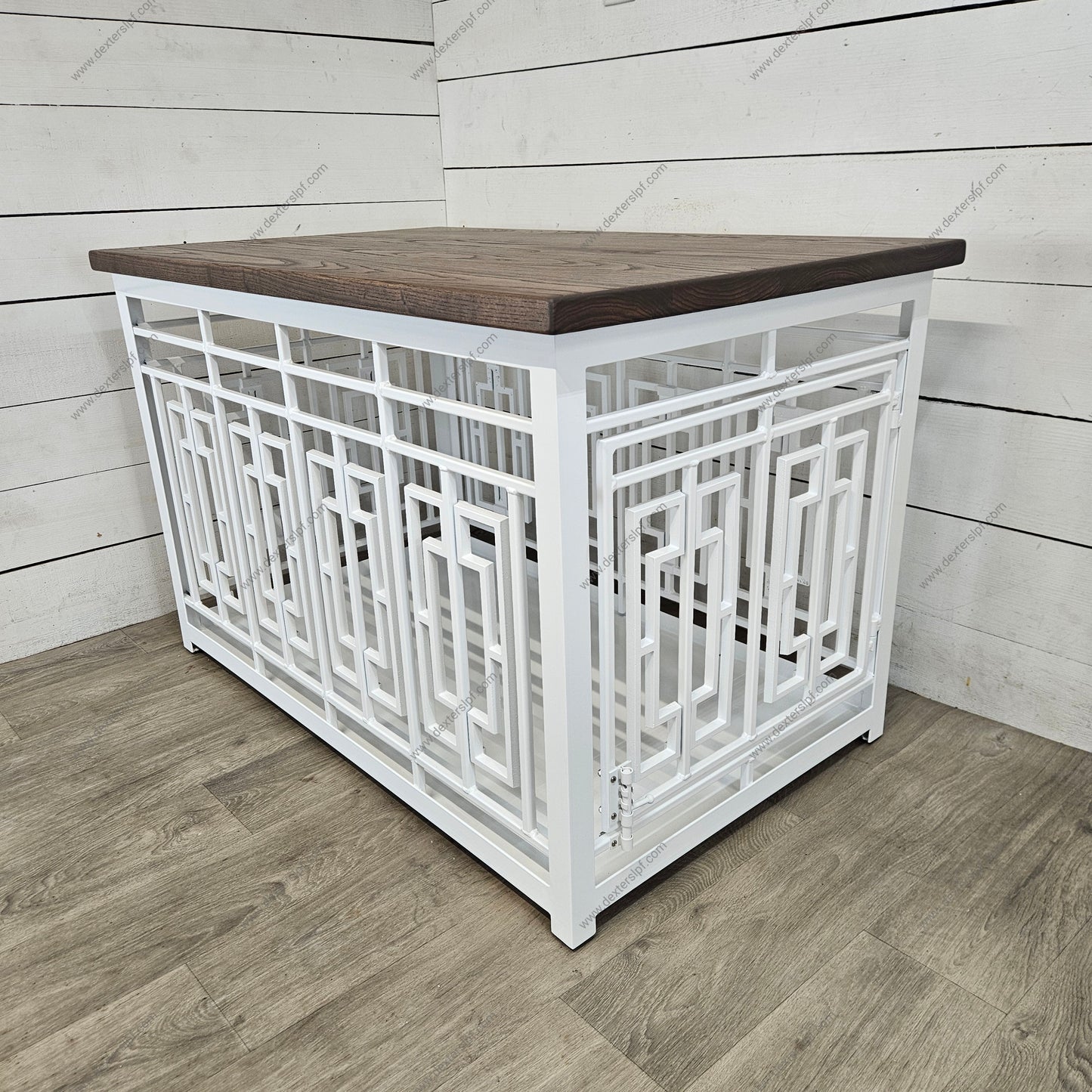 Custom Layla X-Large Dog Crate | Modern Design in White Metal and Stained Ash