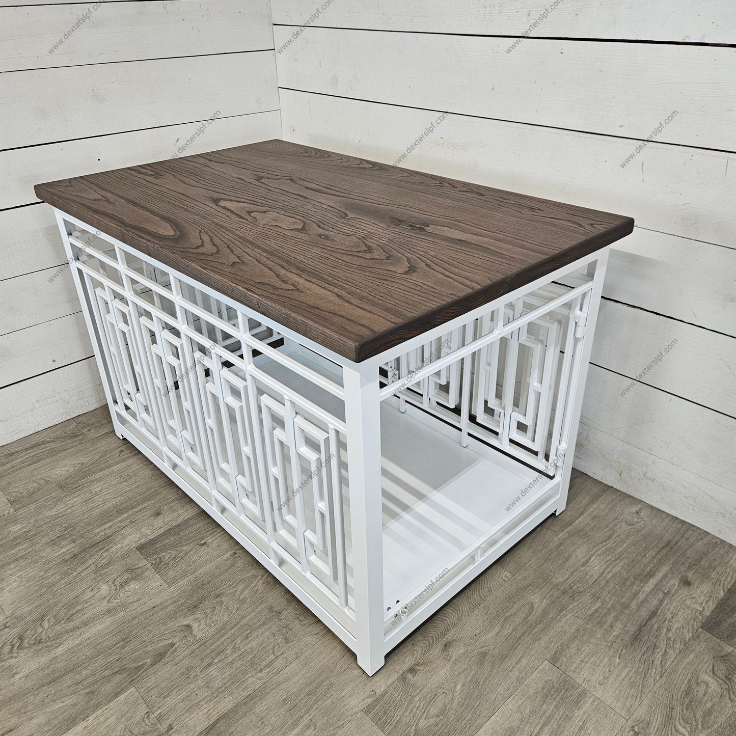 Custom Layla X-Large Dog Crate | Modern Design in White Metal and Stained Ash