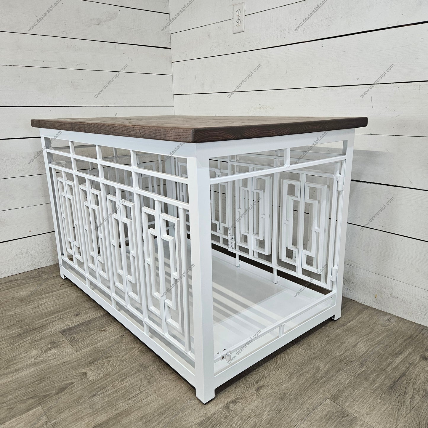 Custom Layla X-Large Dog Crate | Modern Design in White Metal and Stained Ash