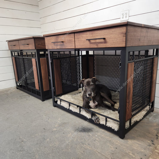 Set of 2 Raven X-Large Dog Crates with Drawers | Luxury Pet Furniture | Heavy-Duty Custom Kennels