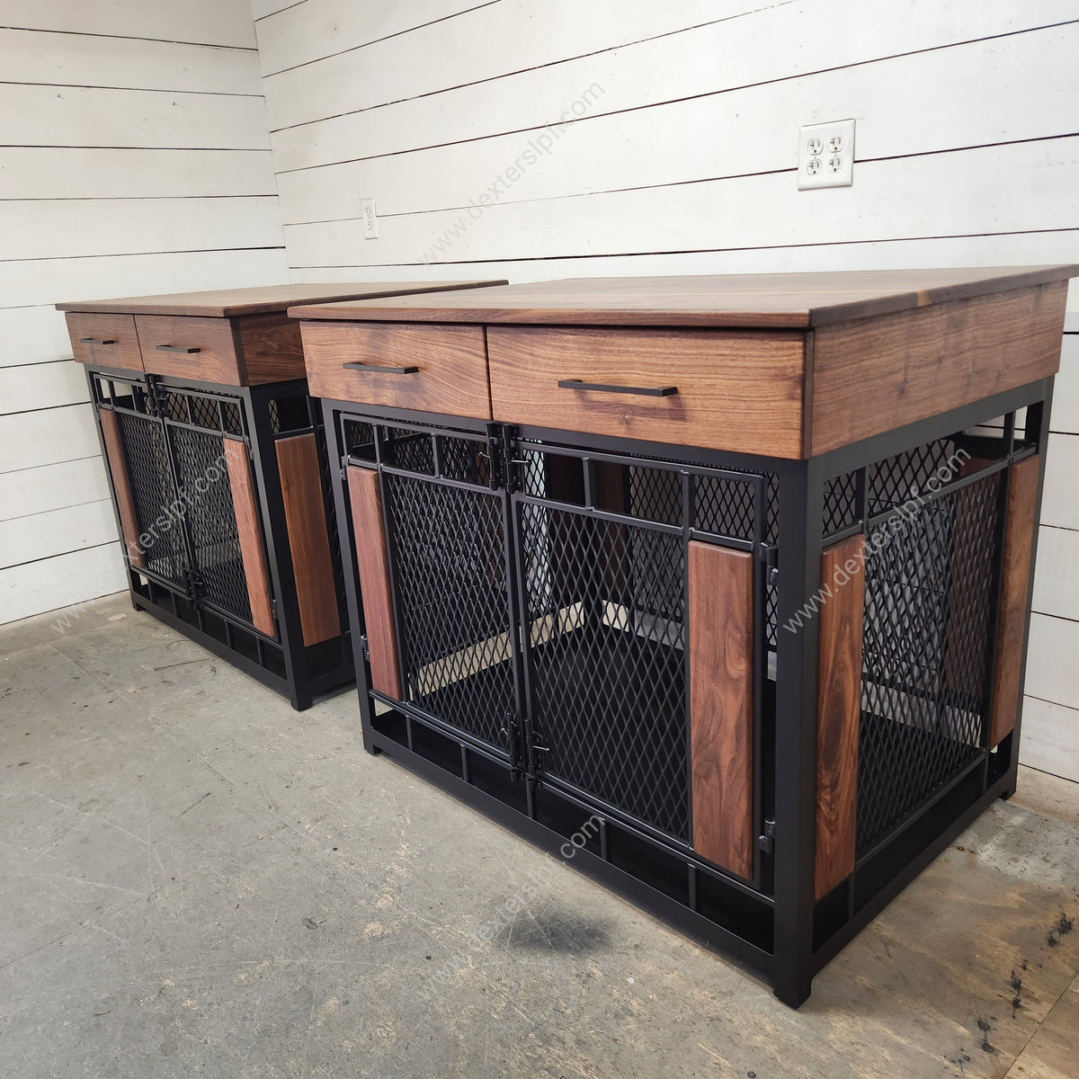 Set of 2 Raven X-Large Dog Crates with Drawers | Luxury Pet Furniture ... - Custom Live Edge Dog Crate With Large Gate
