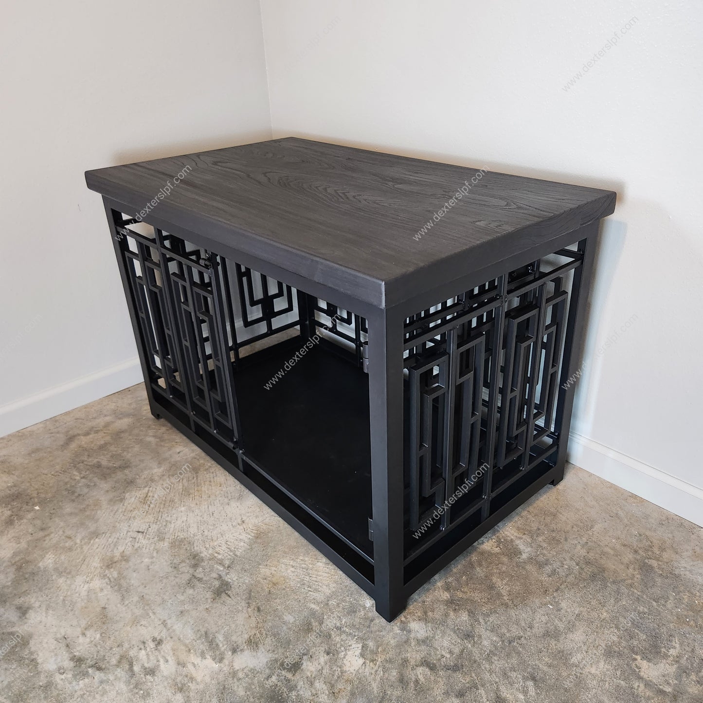 Layla Large Custom Dog Kennel | Sleek Black Metal & Ash Wood Design