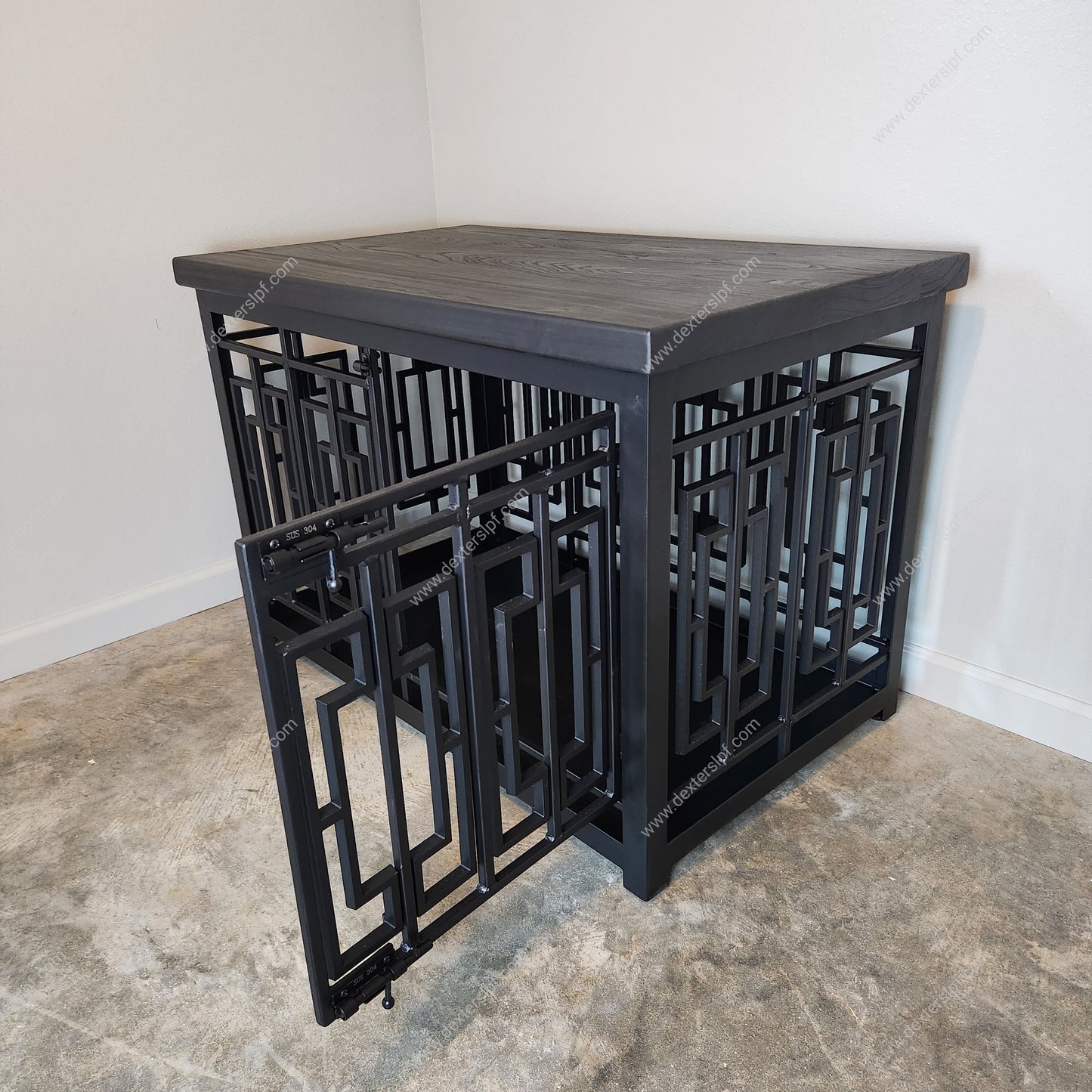 Layla Large Custom Dog Kennel | Sleek Black Metal & Ash Wood Design