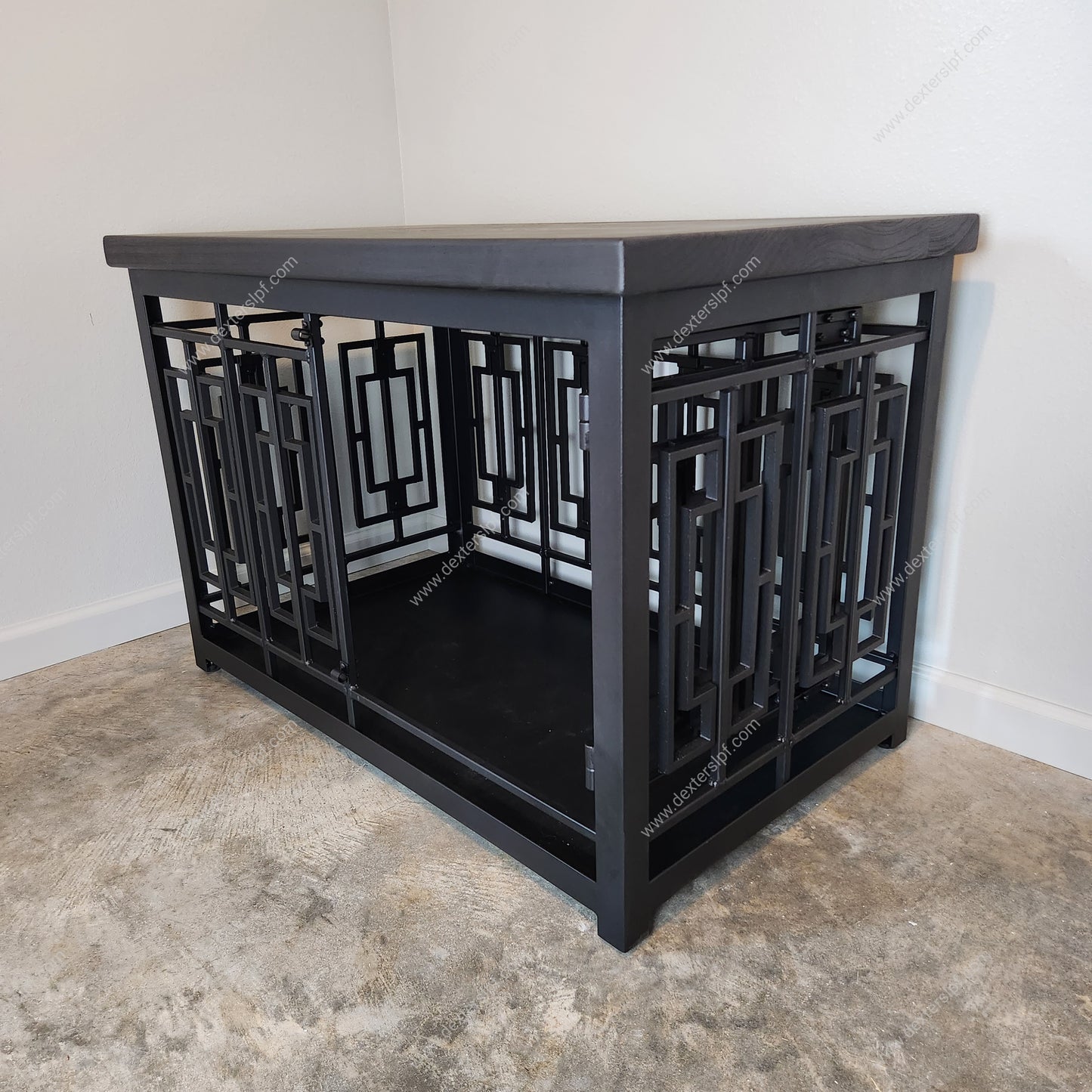 Layla Large Custom Dog Kennel | Sleek Black Metal & Ash Wood Design