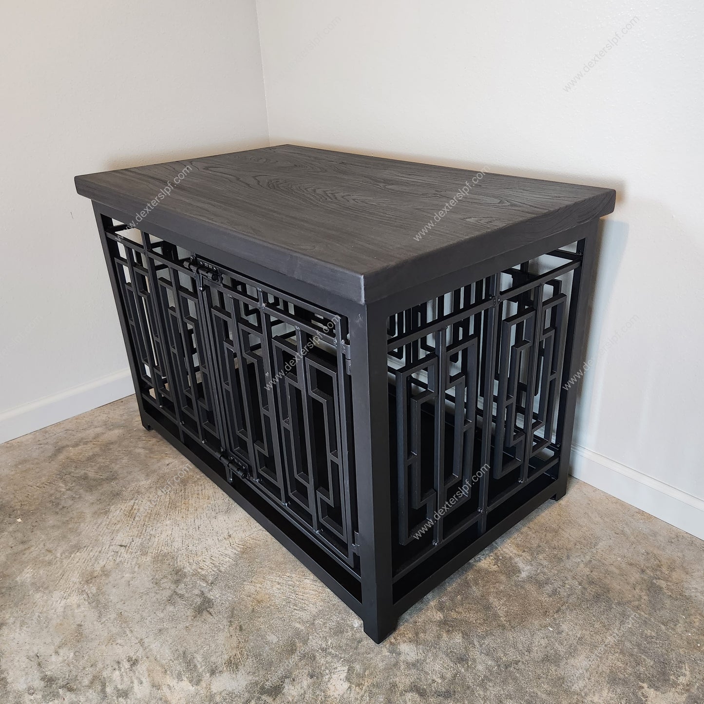 Layla Large Custom Dog Kennel | Sleek Black Metal & Ash Wood Design