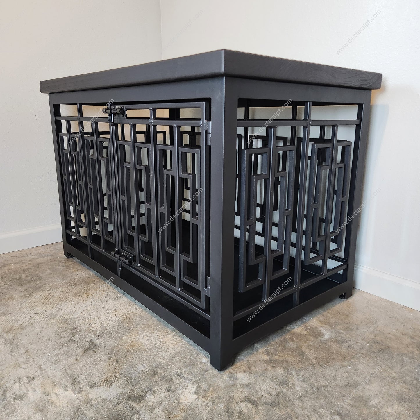 Layla Large Custom Dog Kennel | Sleek Black Metal & Ash Wood Design