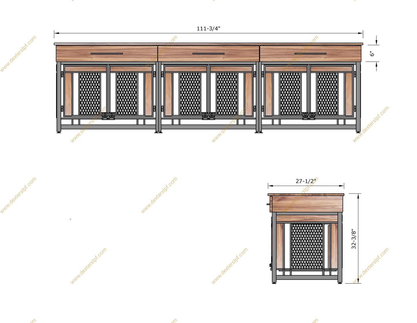 Finnian Triple Large Dog Kennel | Industrial Modern Design with Black Walnut Accents