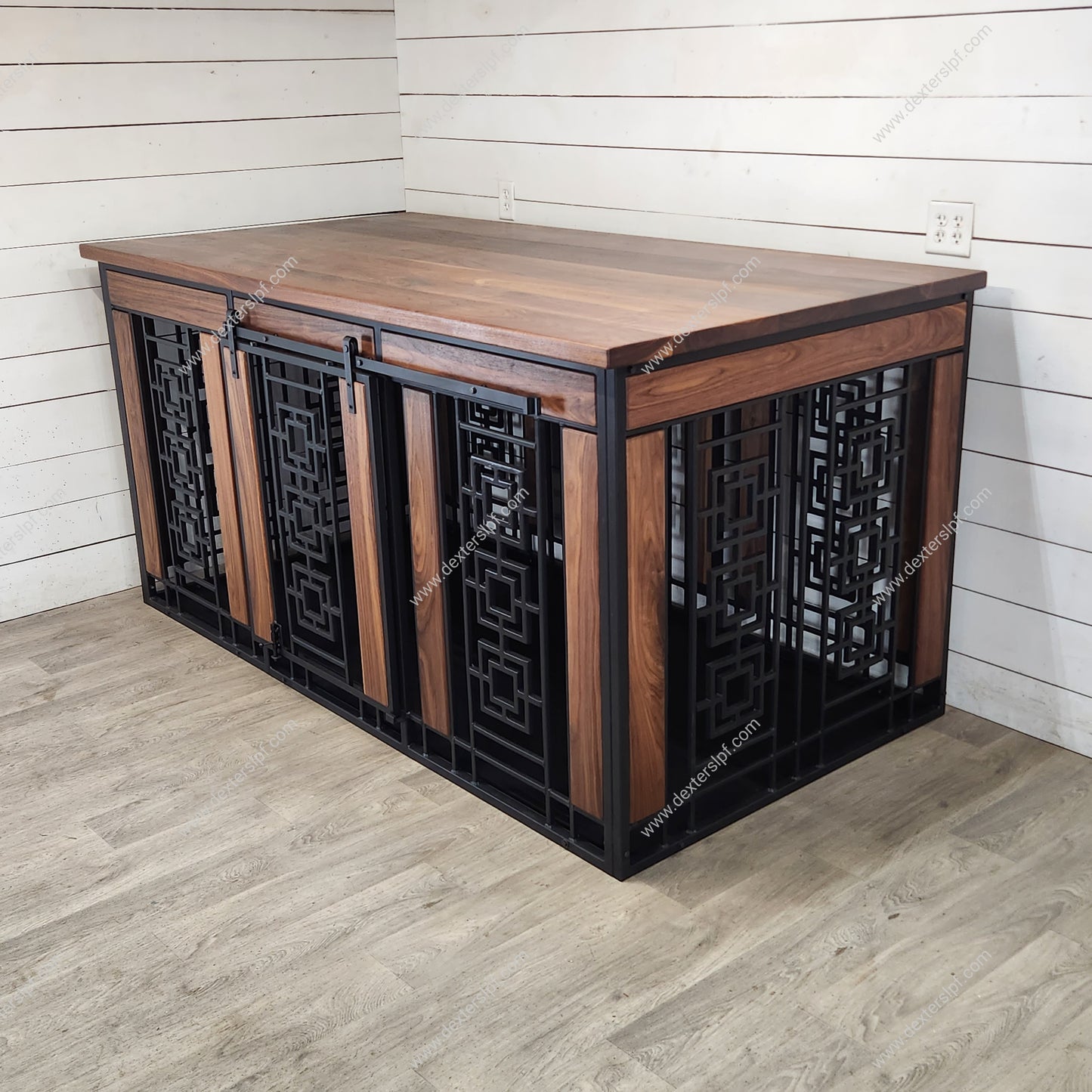 Sebby XXL Custom Double Kennel w/ sliding barn style door