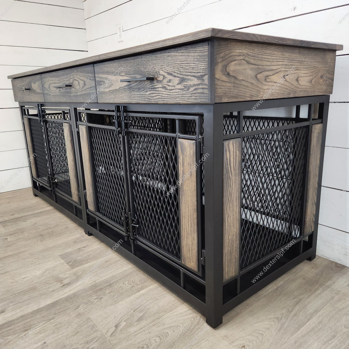 Raven Large Double Dog Crate Furniture | 3 Soft-Close Drawers