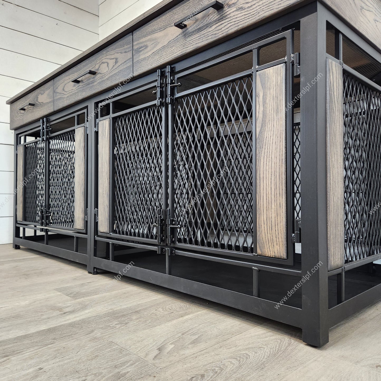 Raven Large Double Dog Crate Furniture | 3 Soft-Close Drawers