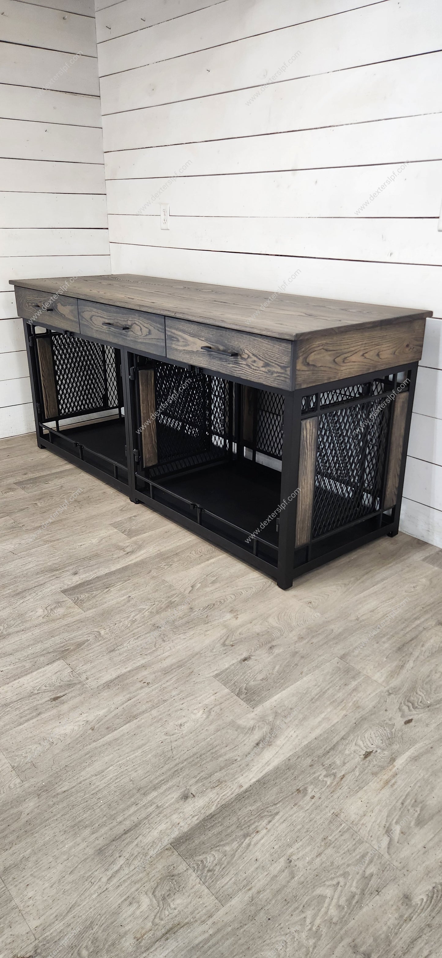 Raven Large Double Dog Crate Furniture | 3 Soft-Close Drawers