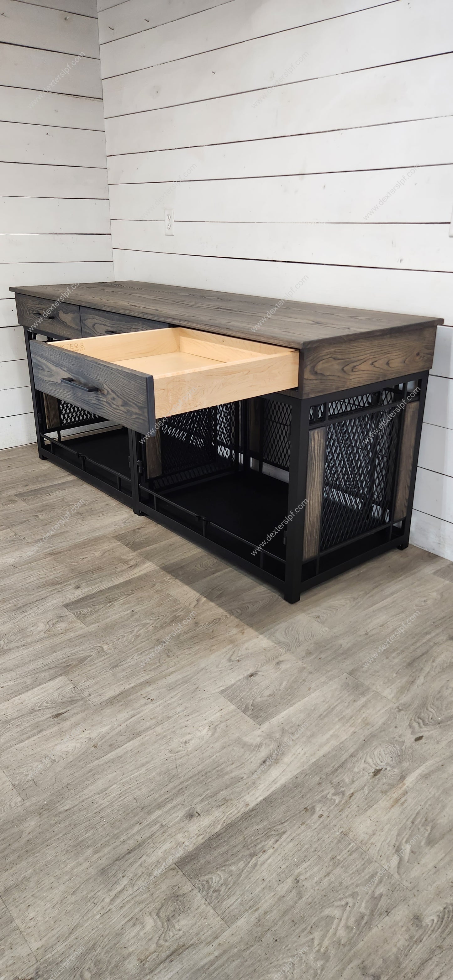 Raven Large Double Dog Crate Furniture | 3 Soft-Close Drawers