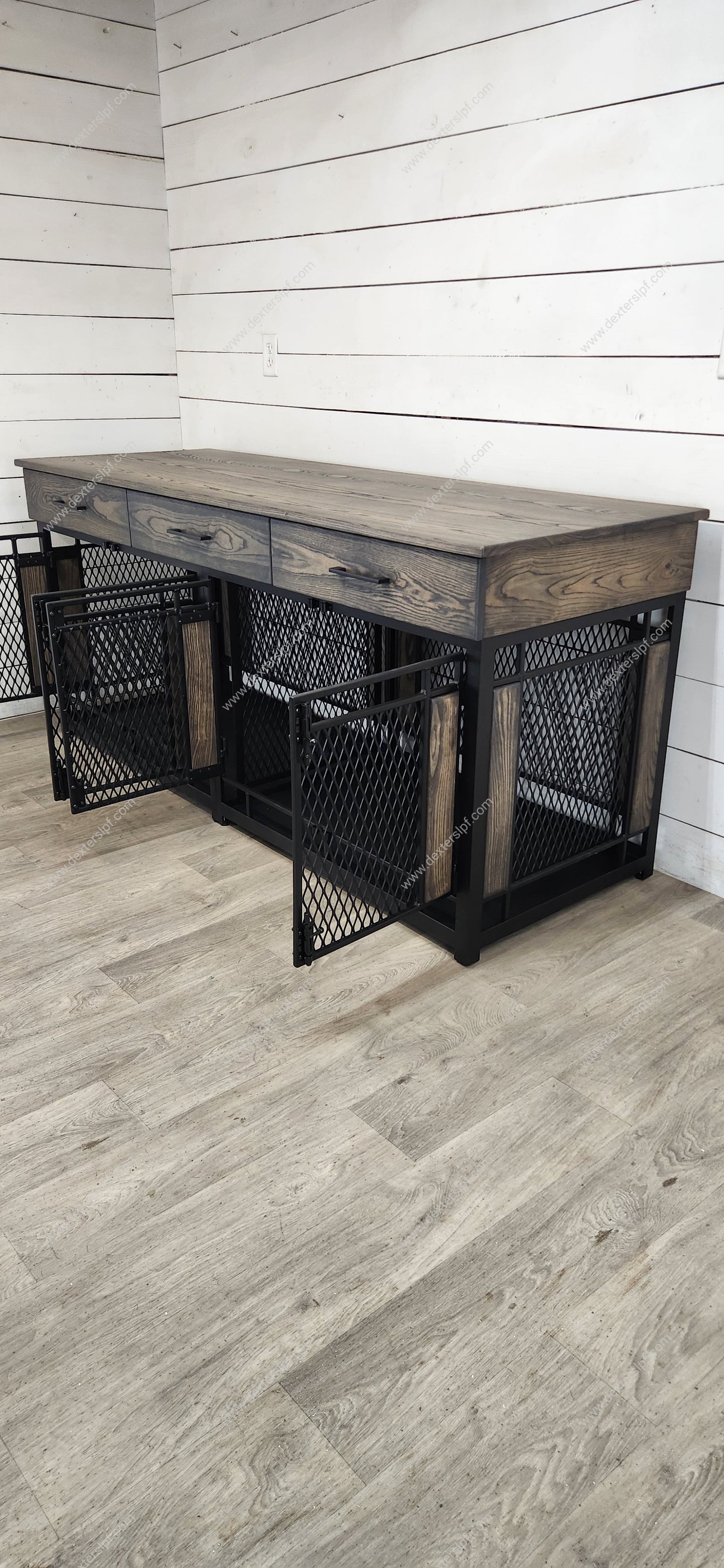 Raven Large Double Dog Crate Furniture | 3 Soft-Close Drawers