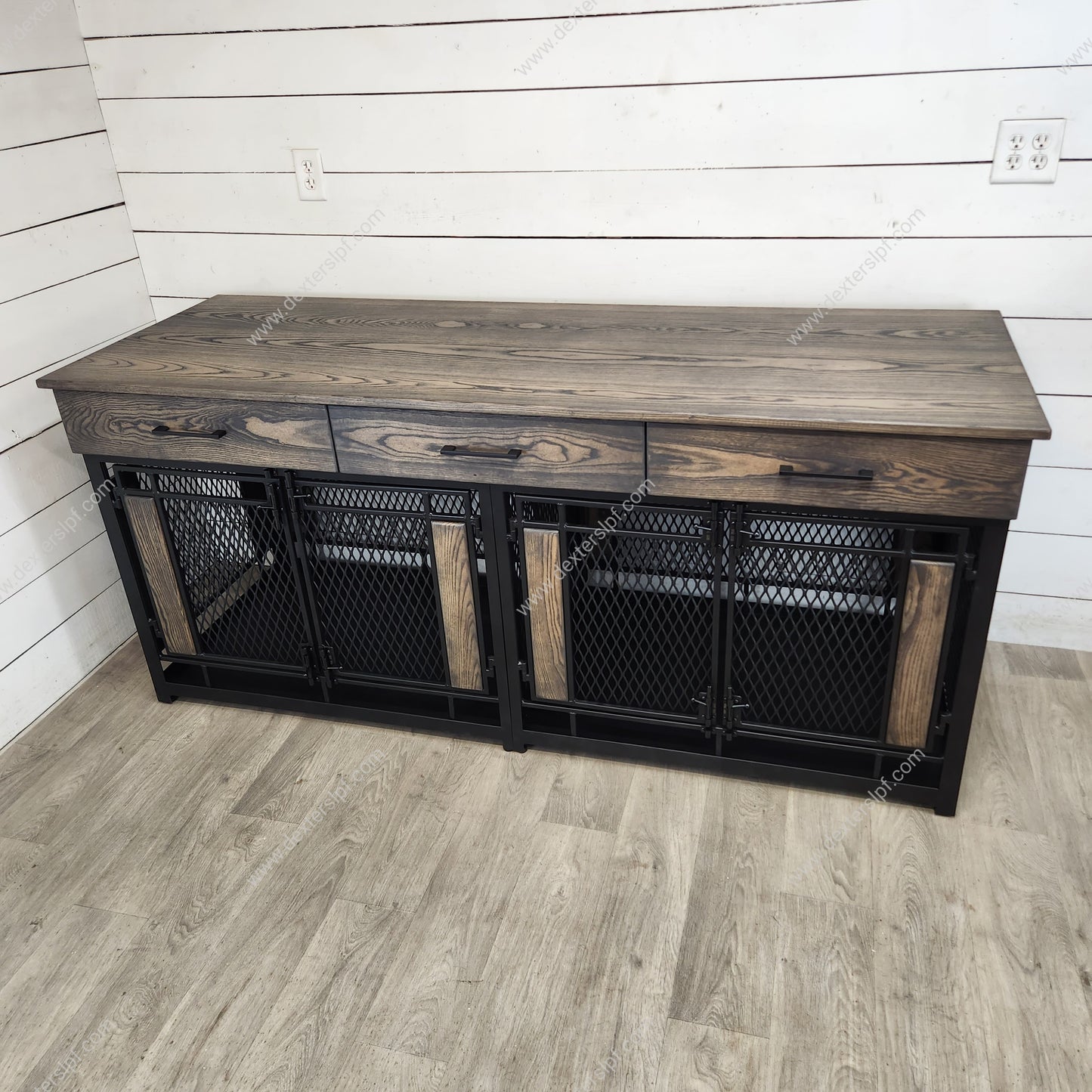 Raven Large Double Dog Crate Furniture | 3 Soft-Close Drawers