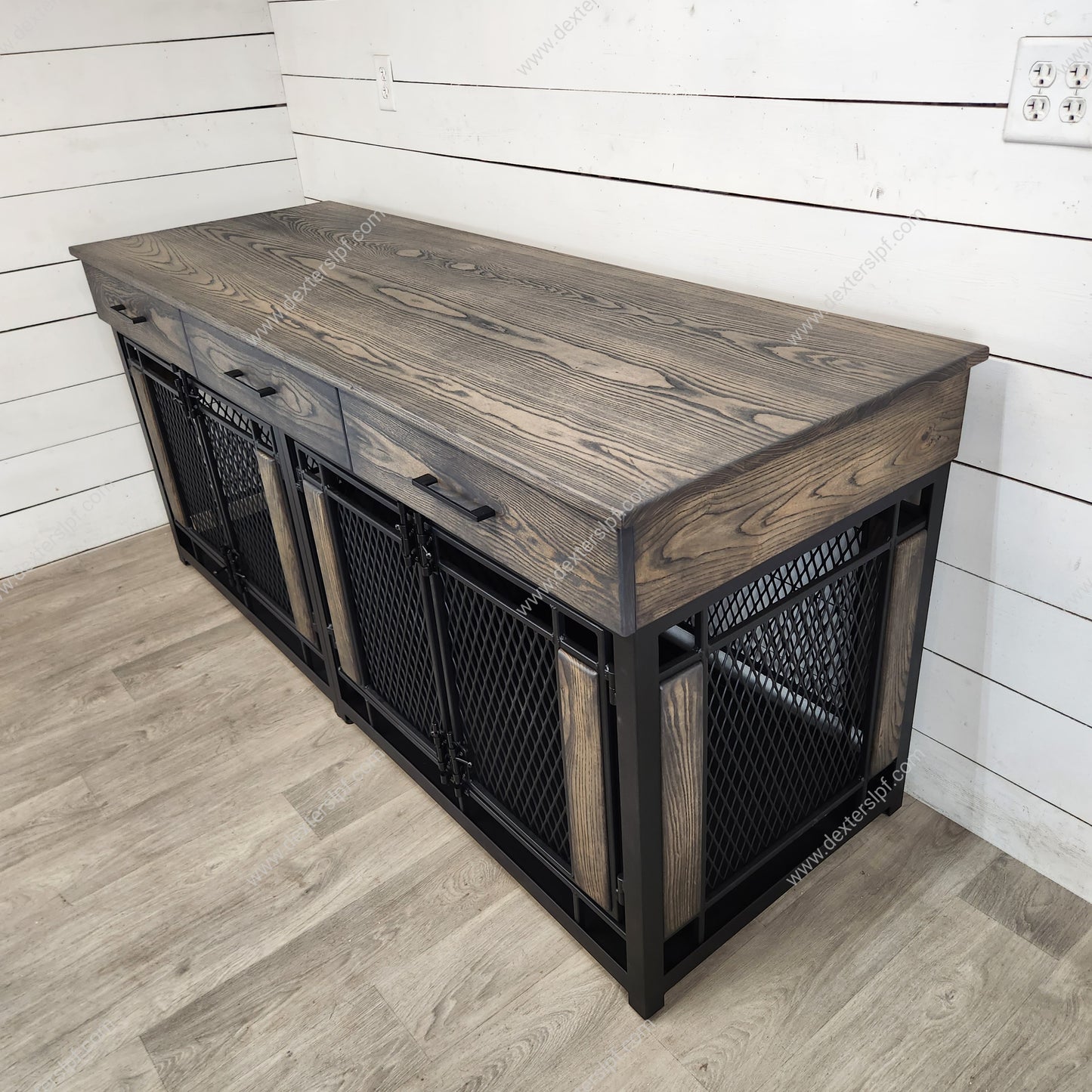 Raven Large Double Dog Crate Furniture | 3 Soft-Close Drawers