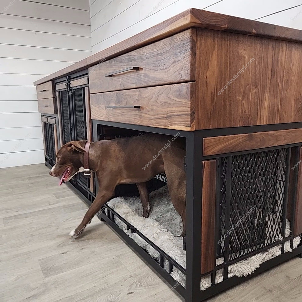 Finnian Triple Custom Dog Crate Furniture | Elegant Multi-Kennel Solut ...