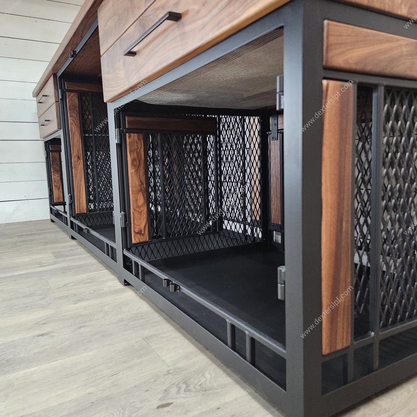 Finnian Triple Custom Dog Crate Furniture | Elegant Multi-Kennel Solution