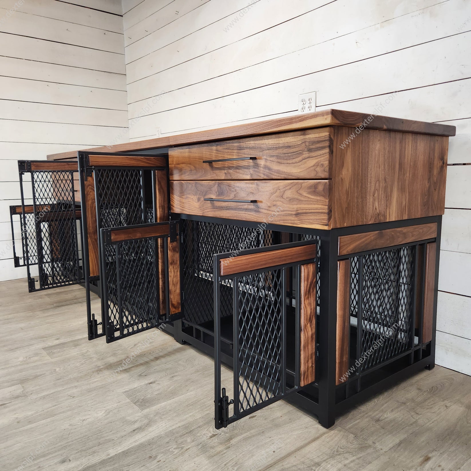 Photo inspiration: Custom Dog Crate Units With Storage Reference: Finnian Triple Custom Dog Crate Furniture Dexter S Luxury Pet