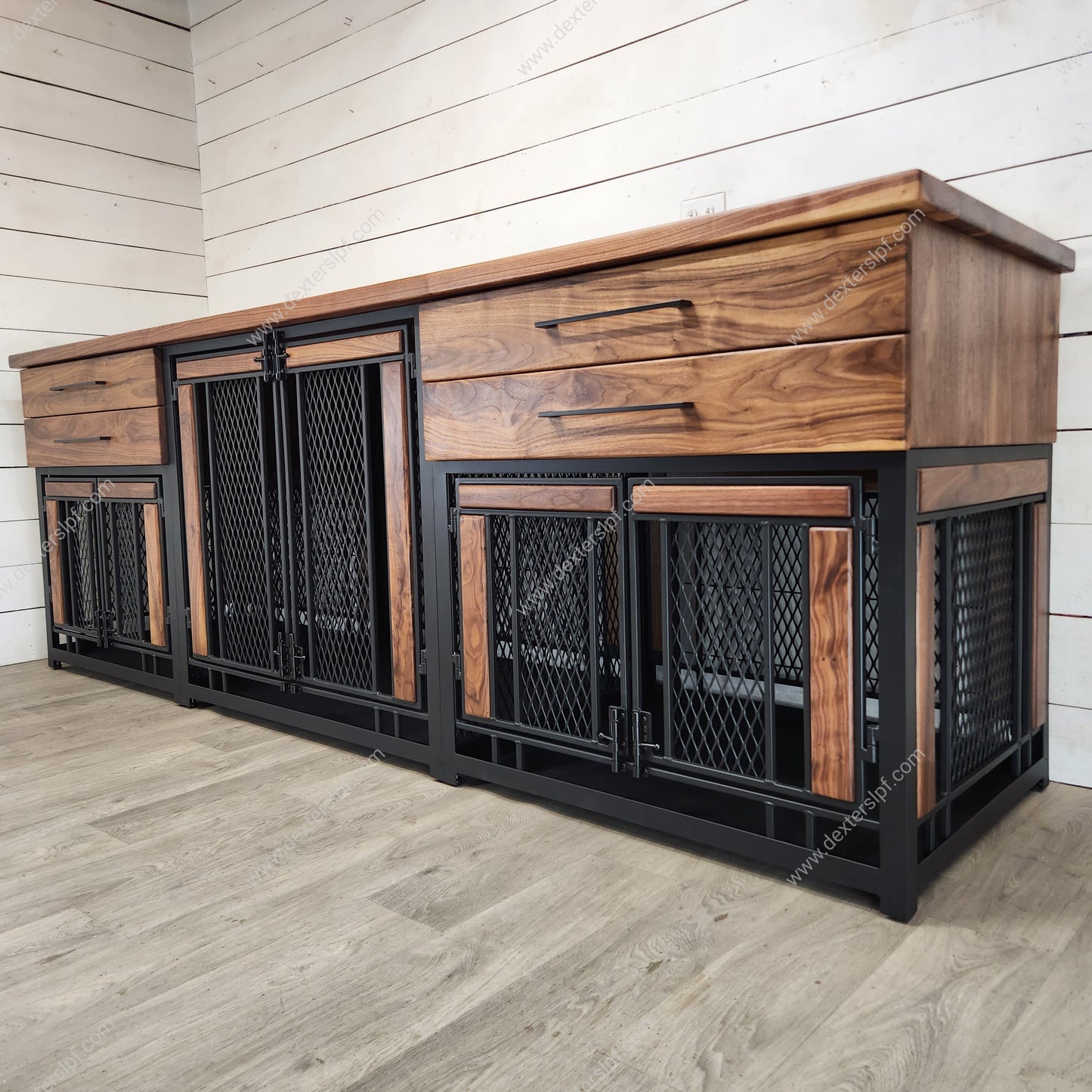 Finnian Triple Custom Dog Crate Furniture | Elegant Multi-Kennel Solution