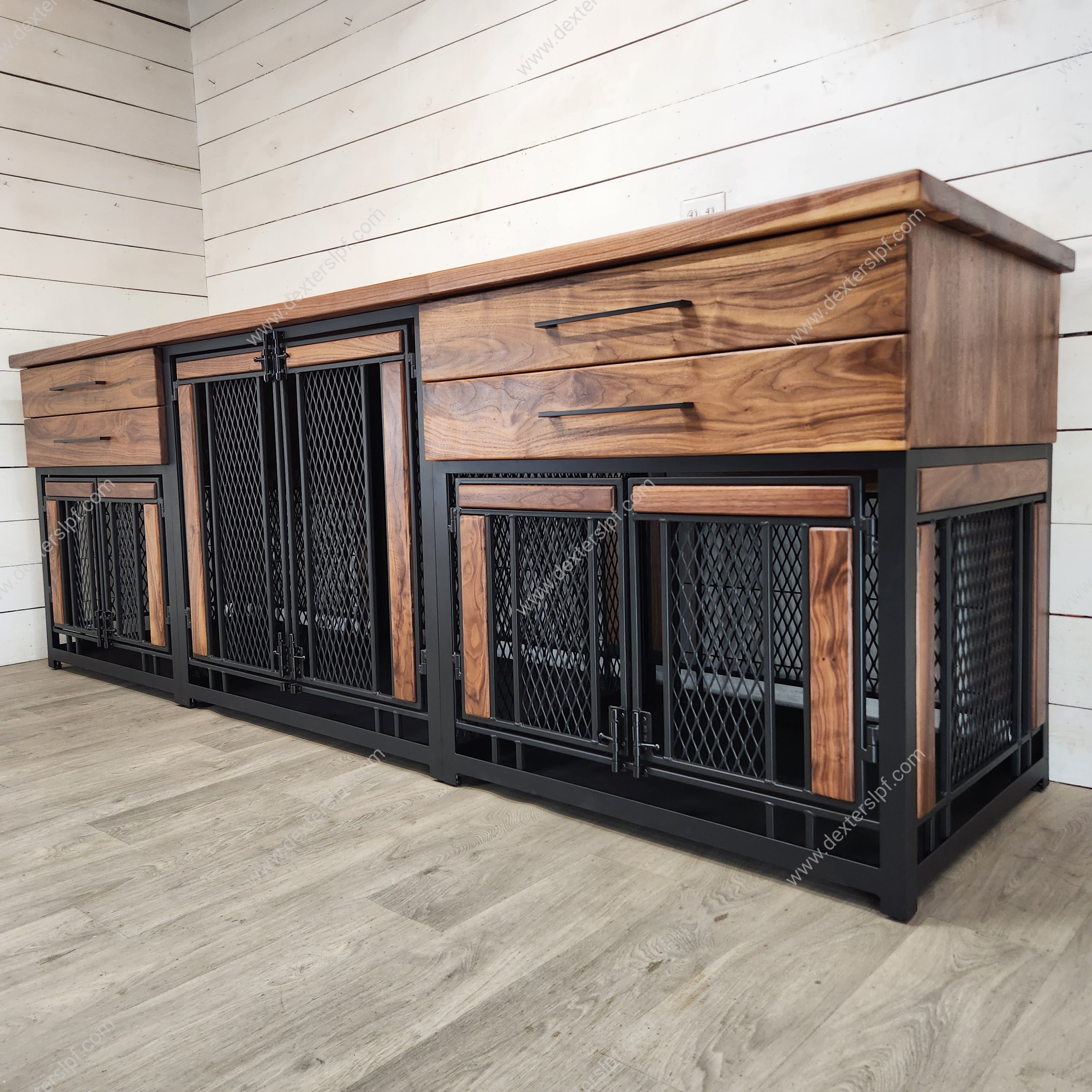 Load video: The Finnian Triple Custom Size Dog Crate Furniture