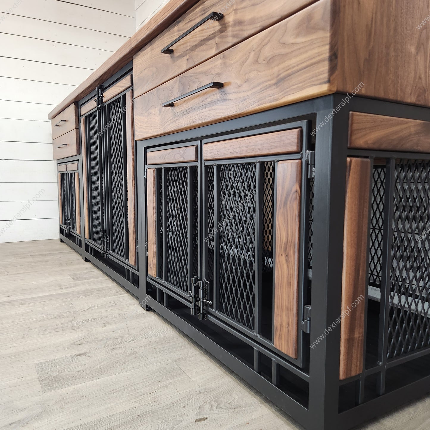 Finnian Triple Custom Dog Crate Furniture | Elegant Multi-Kennel Solution