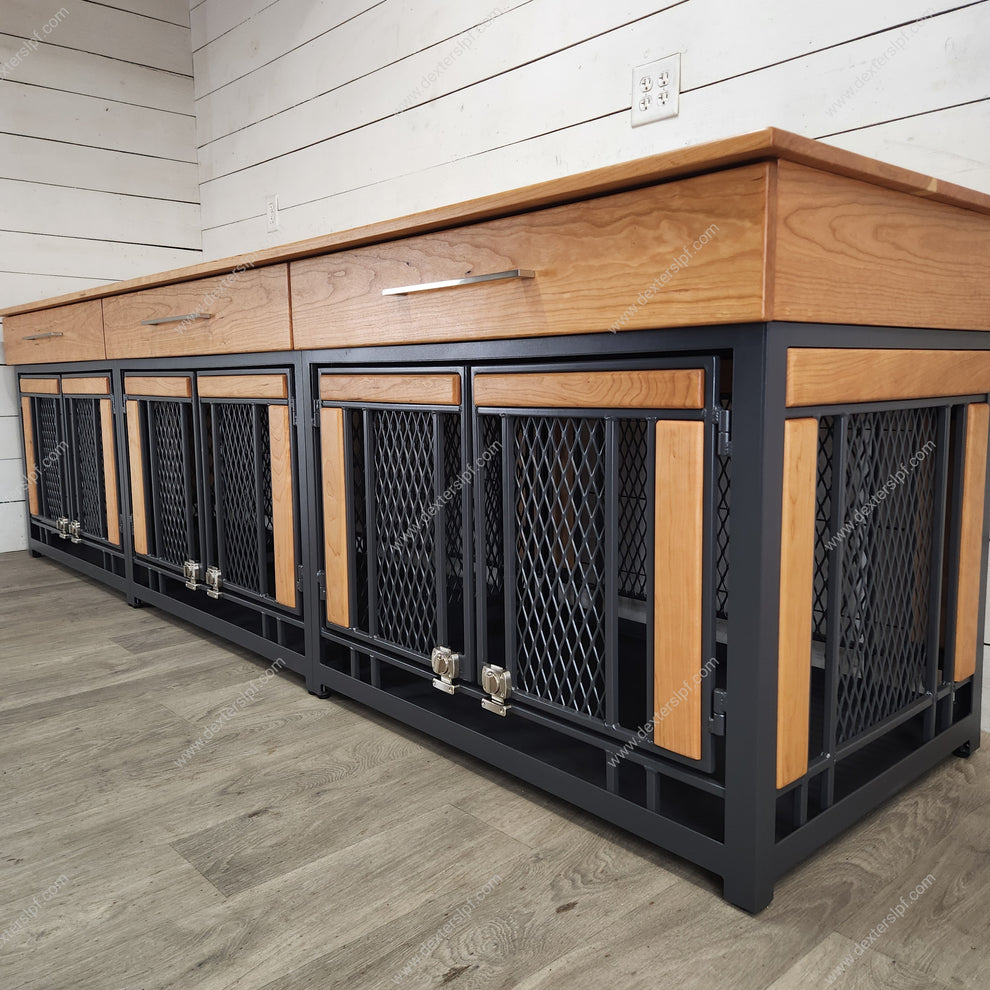 View of Finnian Triple Large Dog Crate Furniture | 3 Large Compartments ...