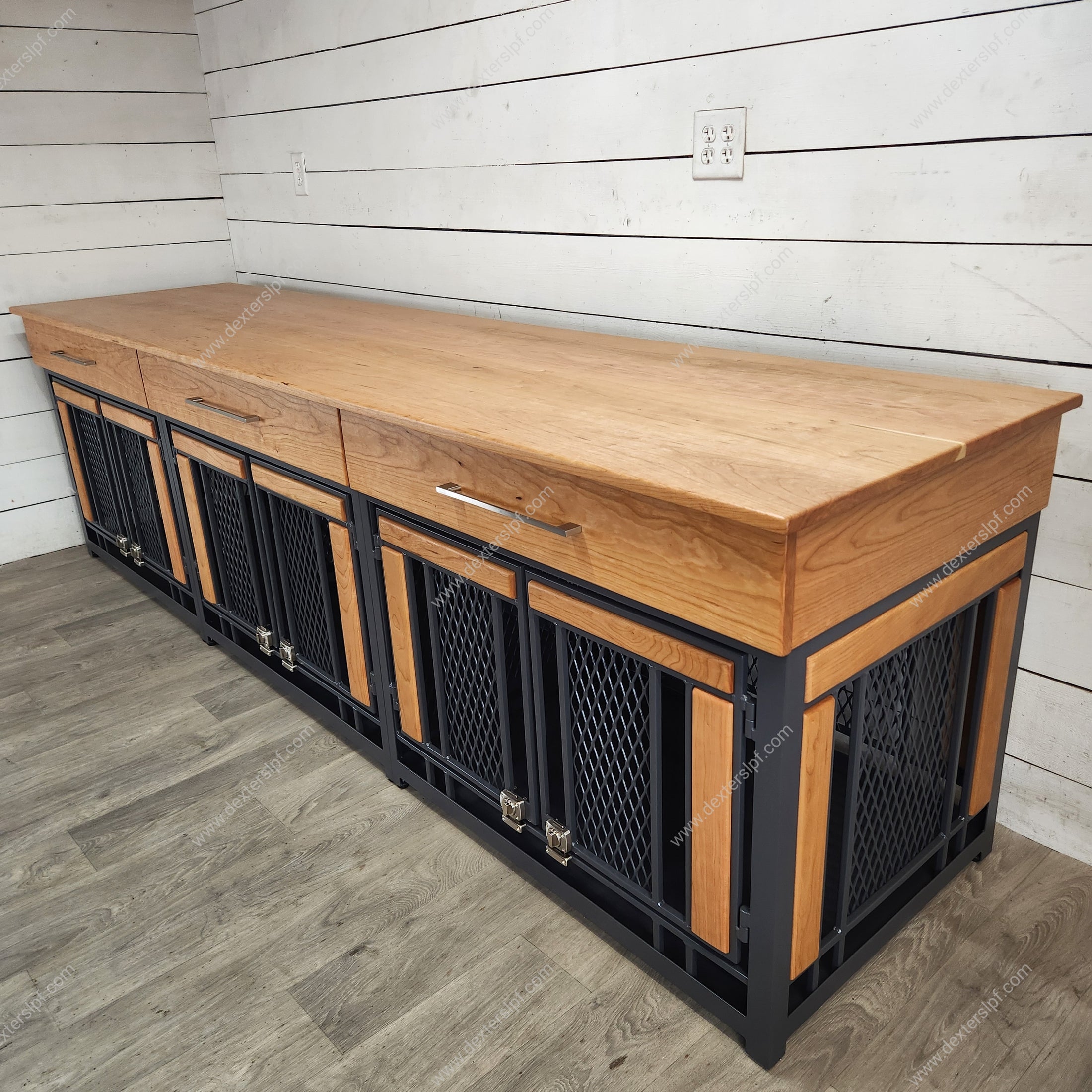 View of Finnian Triple Large Dog Crate Furniture | 3 Large Compartments ...