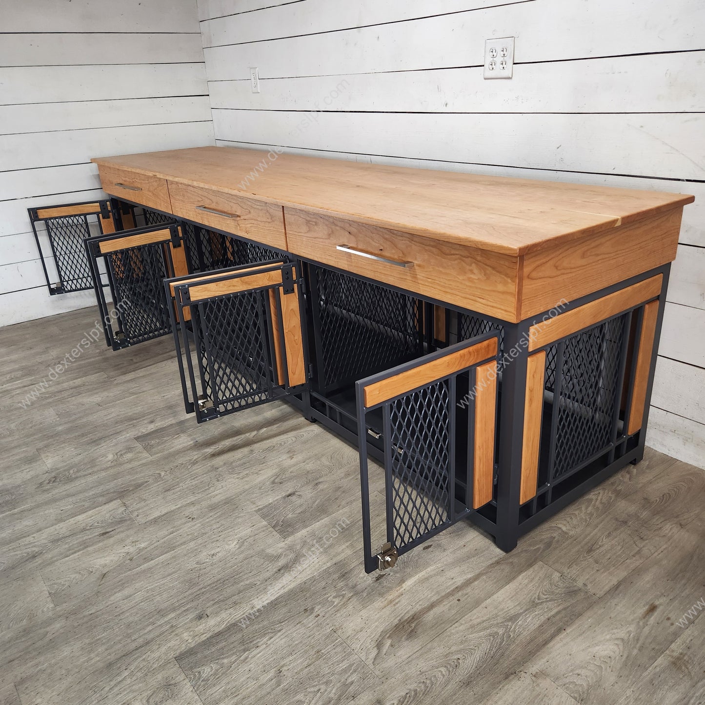 Finnian Triple Large Dog Crate Furniture | 3 Large Compartments