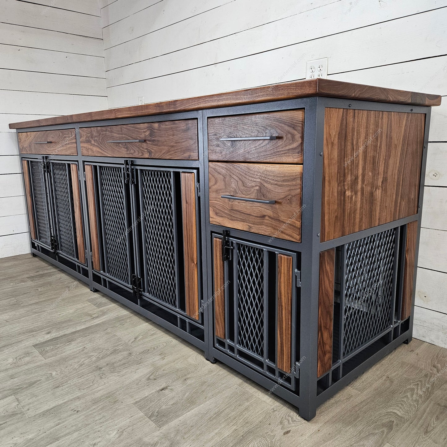 Finnian Triple Custom Dog Crate Furniture | 2 X-Large & 1 Small with Drawers