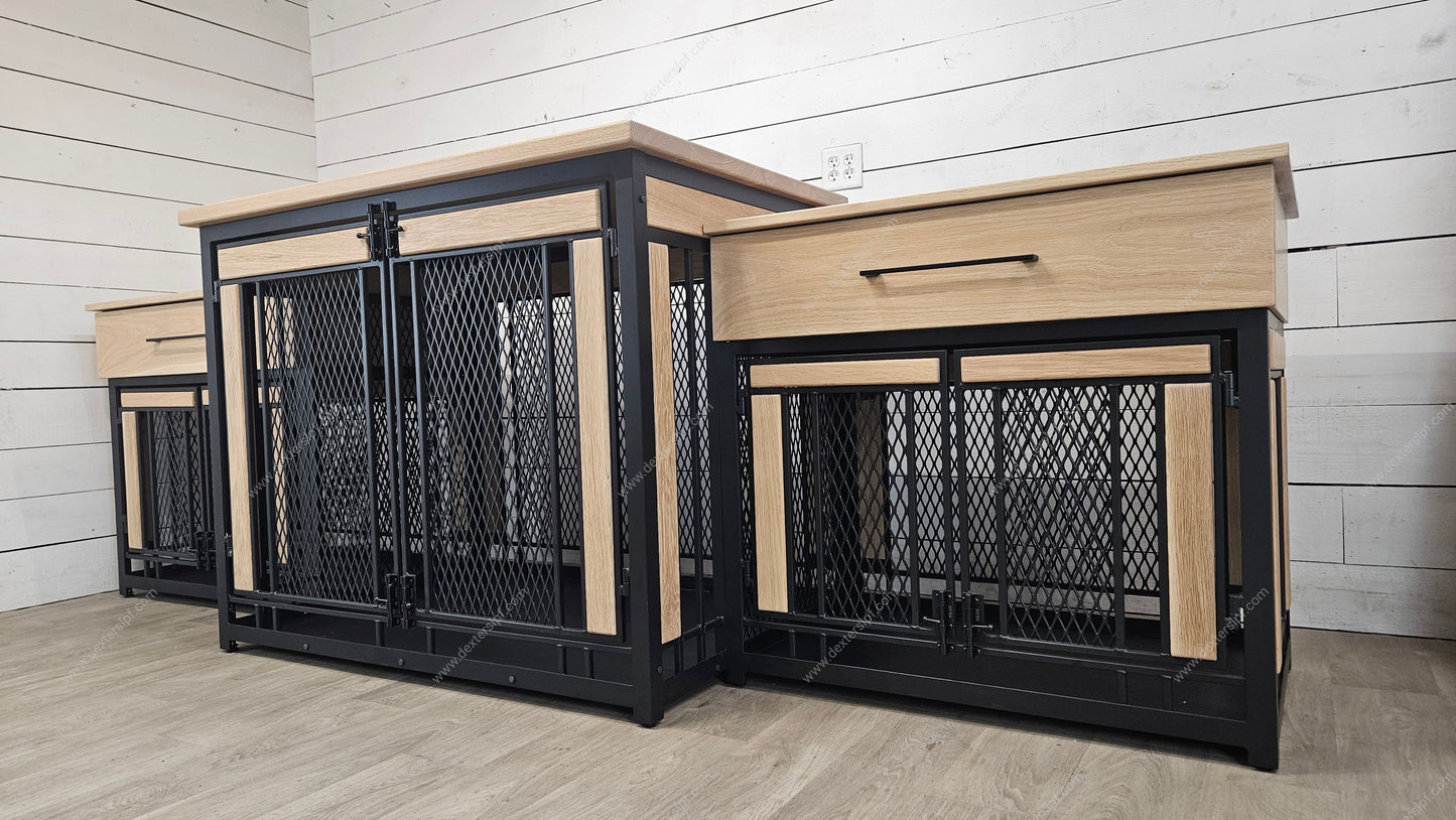 Finnian Triple Custom Dog Crate Furniture | 2 Large & XX-Large Dog Crate with Drawers