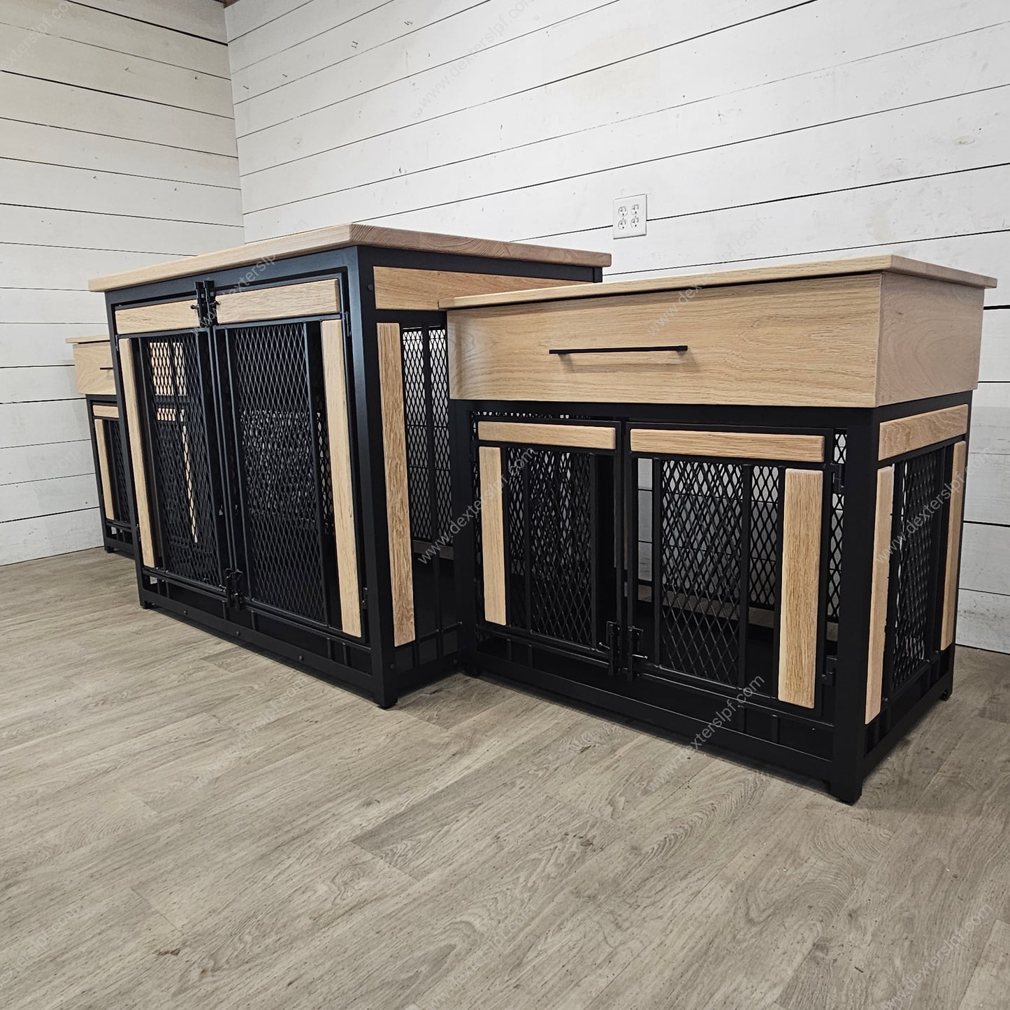 Finnian Triple Custom Dog Crate Furniture | 2 Large & XX-Large Dog Crate with Drawers