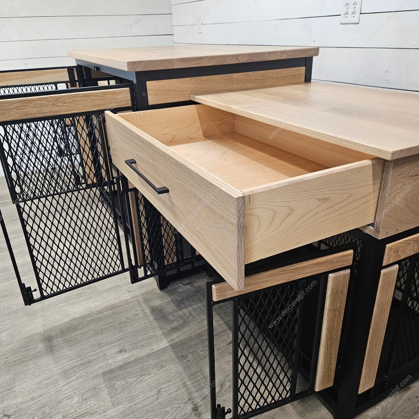 Finnian Triple Custom Dog Crate Furniture | 2 Large & XX-Large Dog Crate with Drawers