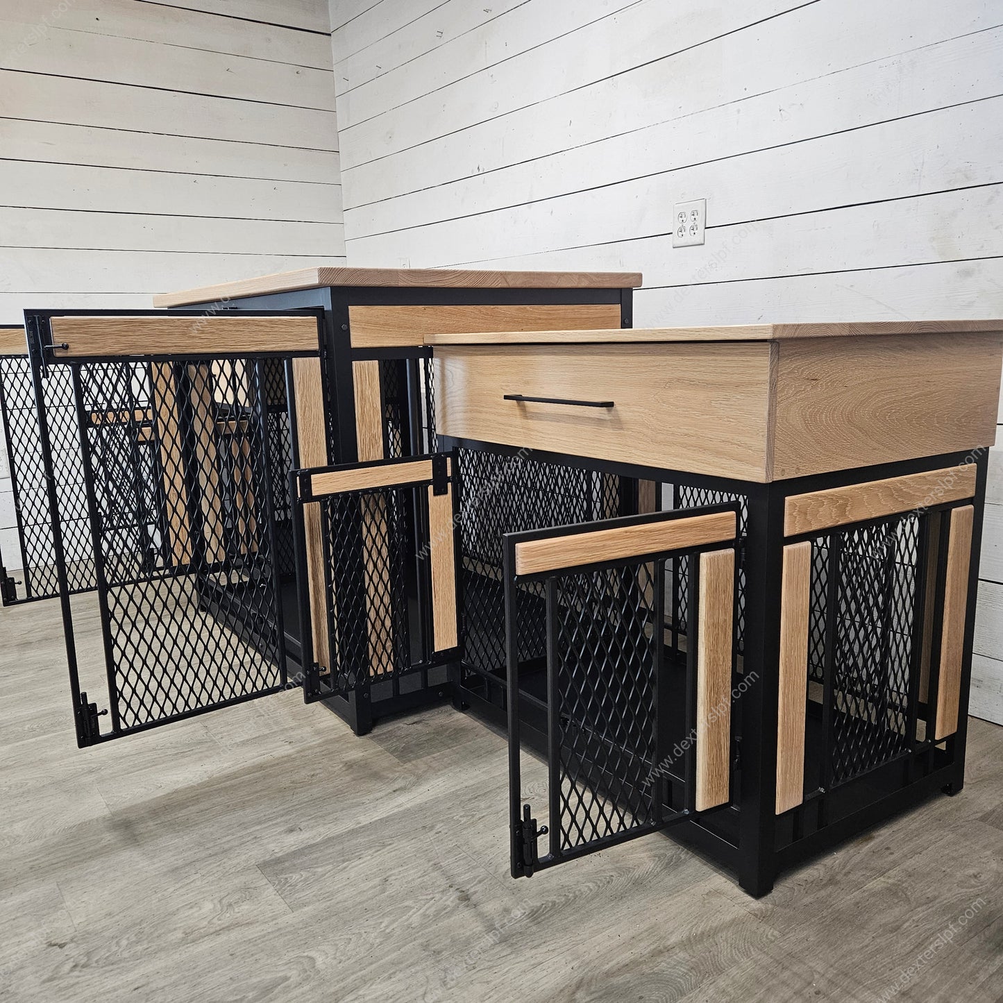 Finnian Triple Custom Dog Crate Furniture | 2 Large & XX-Large Dog Crate with Drawers