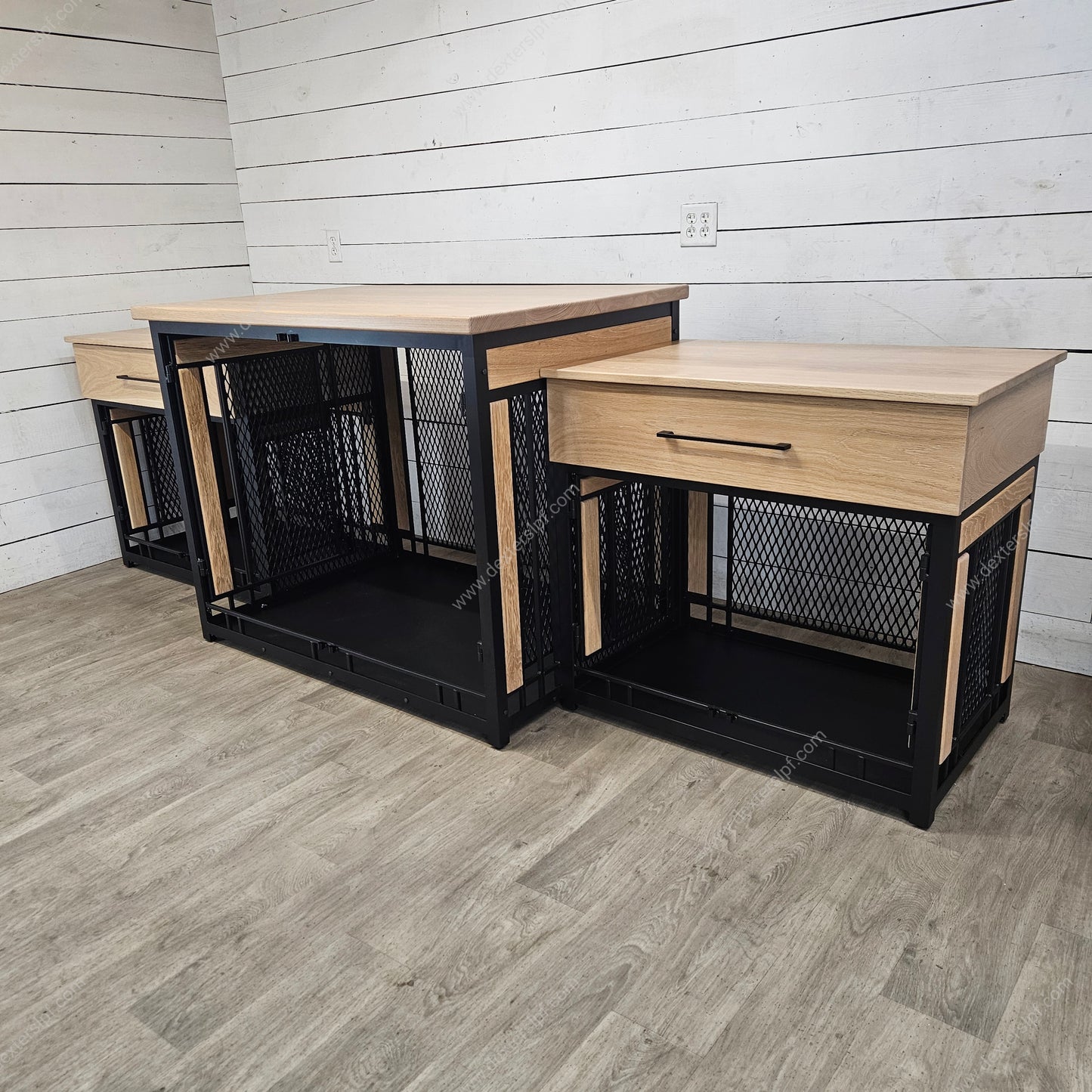 Finnian Triple Custom Dog Crate Furniture | 2 Large & XX-Large Dog Crate with Drawers