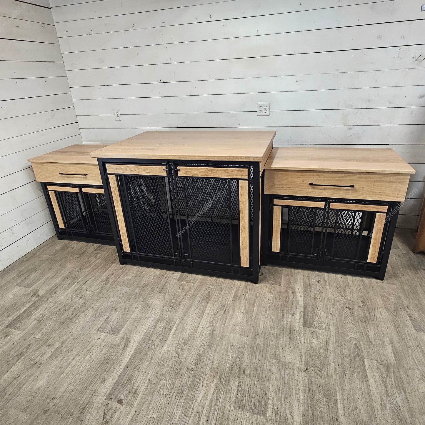 Finnian Triple Custom Dog Crate Furniture | 2 Large & XX-Large Dog Crate with Drawers