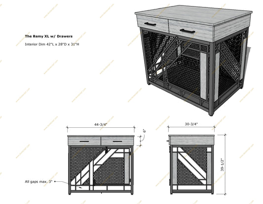 Remy X-Large Dog Crate with Drawers | Modern Dog Kennel Furniture