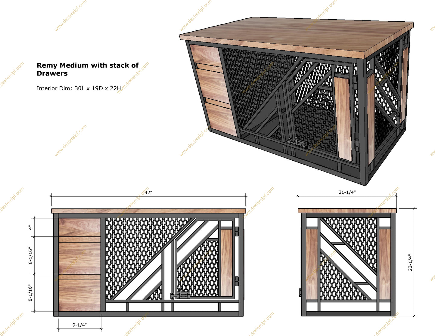 (Down Payment) Remy Medium Dog Crate Furniture | Modern Dog Kennel with 3 Soft-Close Drawers, Matte Black & Black Walnut