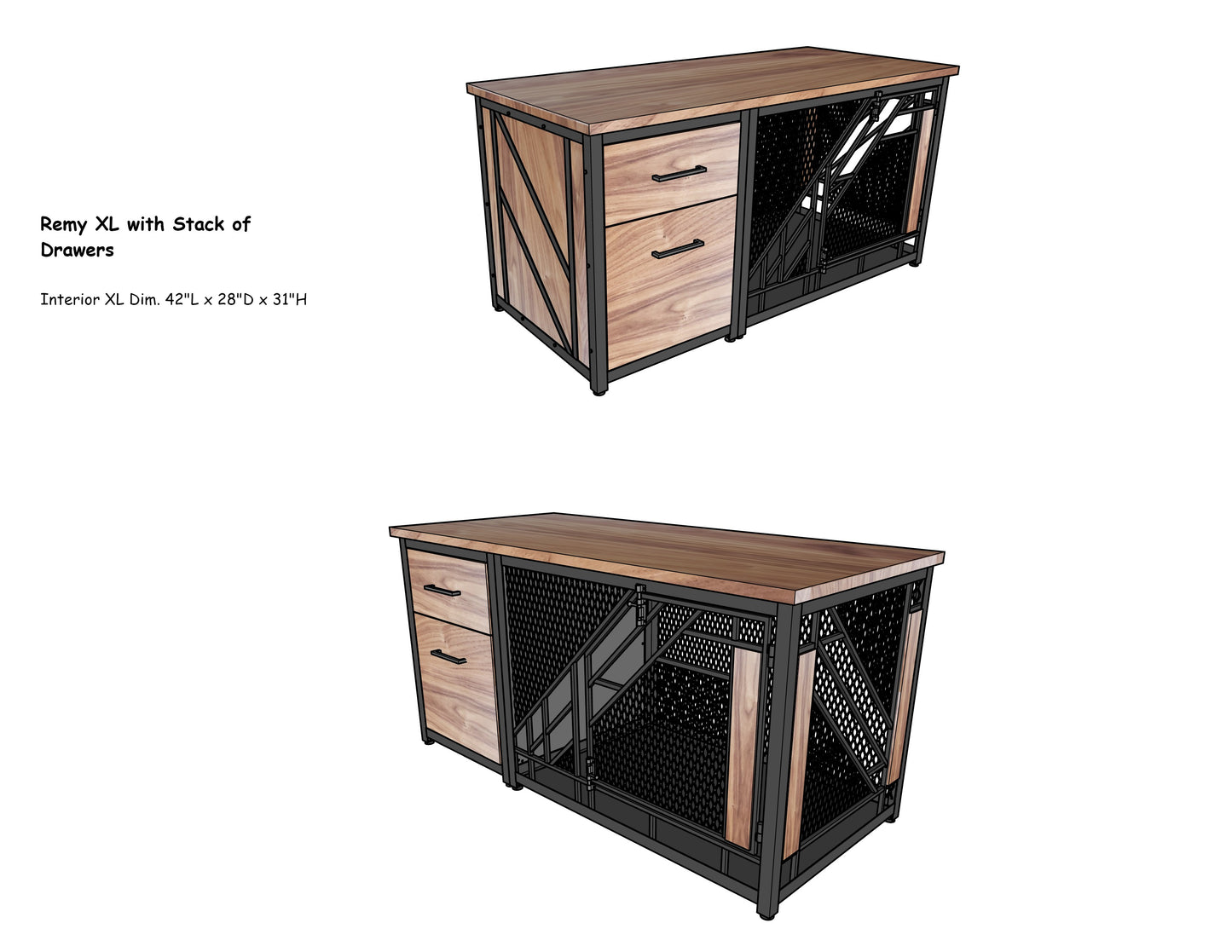 Down Payment for Custom 68"L Remy X-Large Dog Crate Furniture with Stack of Drawers