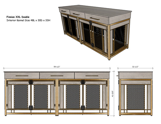Down Payment for Finnian XX-Large Double Dog Crate with Drawers | XXL Dog Crate Furniture | Modern Dog Kennel