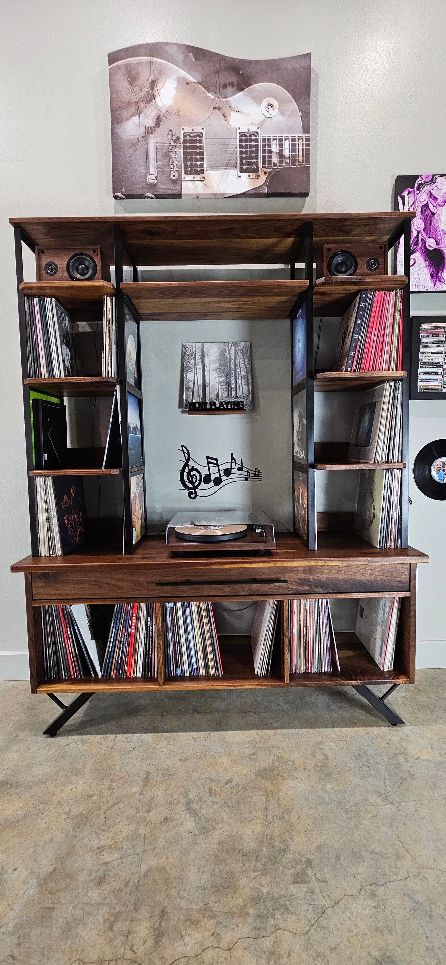 Custom Media Console for Vinyl Record Storage | Mid-Century Modern Design