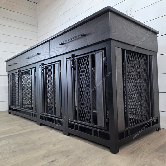 Finnian Custom Triple (2 Smalls+ 1 Large) Dog Crate Furniture | Triple Crate with Drawers